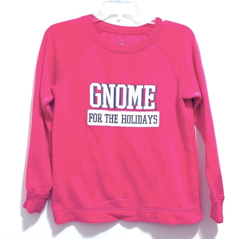🎄SO Fleece Christmas Women’s Pajama Top “Gnom for the Holidays” Pink & White